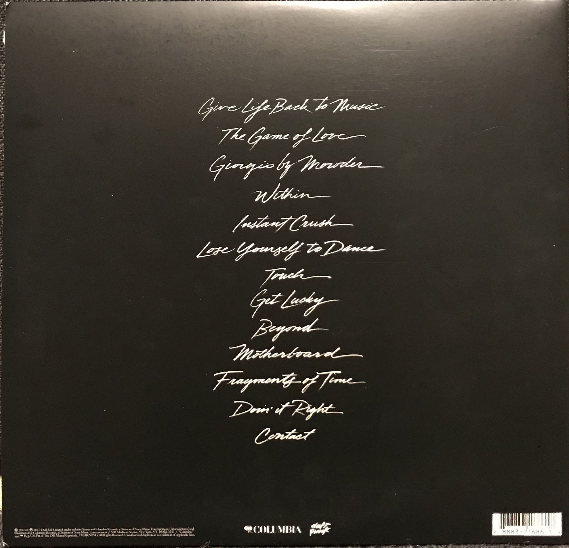 Back cover for album 'Random Access Memories"